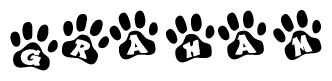 The image shows a series of animal paw prints arranged horizontally. Within each paw print, there's a letter; together they spell Graham