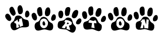 The image shows a row of animal paw prints, each containing a letter. The letters spell out the word Horton within the paw prints.