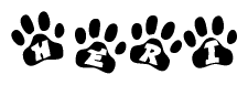The image shows a row of animal paw prints, each containing a letter. The letters spell out the word Heri within the paw prints.