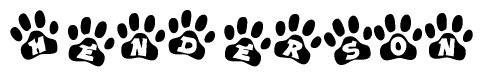 The image shows a series of animal paw prints arranged horizontally. Within each paw print, there's a letter; together they spell Henderson
