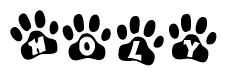 The image shows a series of animal paw prints arranged horizontally. Within each paw print, there's a letter; together they spell Holy