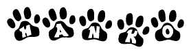 The image shows a series of animal paw prints arranged horizontally. Within each paw print, there's a letter; together they spell Hanko
