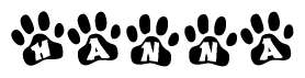 The image shows a row of animal paw prints, each containing a letter. The letters spell out the word Hanna within the paw prints.