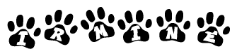 The image shows a series of animal paw prints arranged horizontally. Within each paw print, there's a letter; together they spell Irmine