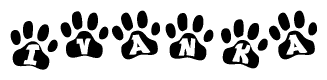 The image shows a row of animal paw prints, each containing a letter. The letters spell out the word Ivanka within the paw prints.