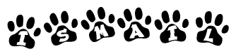 The image shows a row of animal paw prints, each containing a letter. The letters spell out the word Ismail within the paw prints.