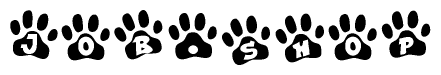 The image shows a series of animal paw prints arranged horizontally. Within each paw print, there's a letter; together they spell Jobshop