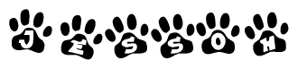 The image shows a series of animal paw prints arranged horizontally. Within each paw print, there's a letter; together they spell Jessoh