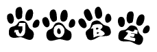 The image shows a row of animal paw prints, each containing a letter. The letters spell out the word Jobe within the paw prints.