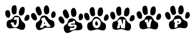 The image shows a series of animal paw prints arranged horizontally. Within each paw print, there's a letter; together they spell Jasonvp