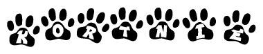 The image shows a series of animal paw prints arranged horizontally. Within each paw print, there's a letter; together they spell Kortnie