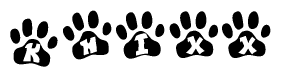 The image shows a series of animal paw prints arranged horizontally. Within each paw print, there's a letter; together they spell Khixx