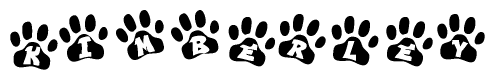 The image shows a row of animal paw prints, each containing a letter. The letters spell out the word Kimberley within the paw prints.