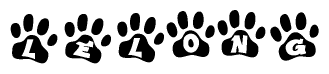 The image shows a series of animal paw prints arranged in a horizontal line. Each paw print contains a letter, and together they spell out the word Lelong.