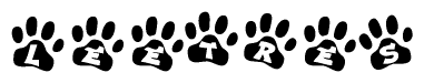 The image shows a row of animal paw prints, each containing a letter. The letters spell out the word Leetres within the paw prints.