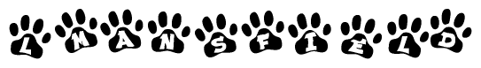 The image shows a row of animal paw prints, each containing a letter. The letters spell out the word Lmansfield within the paw prints.