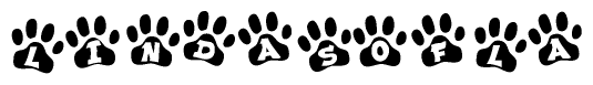 The image shows a series of animal paw prints arranged horizontally. Within each paw print, there's a letter; together they spell Lindasofla