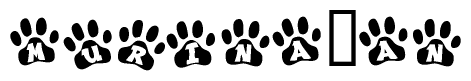 The image shows a series of animal paw prints arranged horizontally. Within each paw print, there's a letter; together they spell Murina an