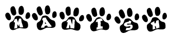 The image shows a series of animal paw prints arranged horizontally. Within each paw print, there's a letter; together they spell Manish