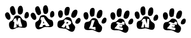 The image shows a row of animal paw prints, each containing a letter. The letters spell out the word Marlene within the paw prints.
