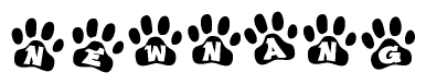 The image shows a row of animal paw prints, each containing a letter. The letters spell out the word Newnang within the paw prints.