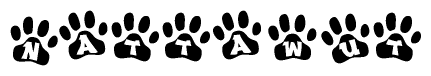 The image shows a series of animal paw prints arranged horizontally. Within each paw print, there's a letter; together they spell Nattawut