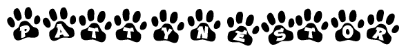 The image shows a series of animal paw prints arranged horizontally. Within each paw print, there's a letter; together they spell Pattynestor