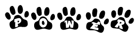 The image shows a row of animal paw prints, each containing a letter. The letters spell out the word Power within the paw prints.