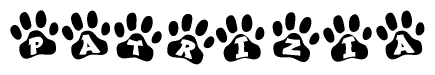 The image shows a row of animal paw prints, each containing a letter. The letters spell out the word Patrizia within the paw prints.
