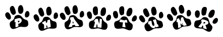 The image shows a series of animal paw prints arranged horizontally. Within each paw print, there's a letter; together they spell Phantumr