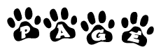 The image shows a series of animal paw prints arranged horizontally. Within each paw print, there's a letter; together they spell Page
