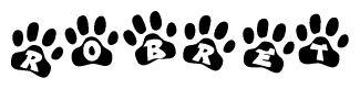 The image shows a row of animal paw prints, each containing a letter. The letters spell out the word Robret within the paw prints.
