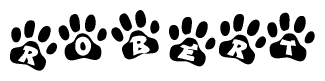The image shows a series of animal paw prints arranged horizontally. Within each paw print, there's a letter; together they spell Robert