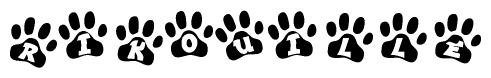 The image shows a series of animal paw prints arranged in a horizontal line. Each paw print contains a letter, and together they spell out the word Rikouille.