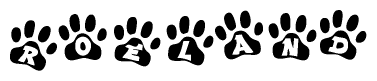 The image shows a series of animal paw prints arranged horizontally. Within each paw print, there's a letter; together they spell Roeland