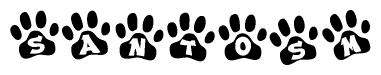 The image shows a series of animal paw prints arranged horizontally. Within each paw print, there's a letter; together they spell Santosm