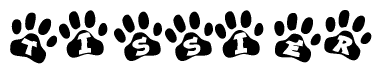The image shows a series of animal paw prints arranged horizontally. Within each paw print, there's a letter; together they spell Tissier