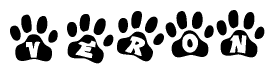The image shows a series of animal paw prints arranged horizontally. Within each paw print, there's a letter; together they spell Veron