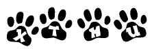 The image shows a row of animal paw prints, each containing a letter. The letters spell out the word Xthu within the paw prints.