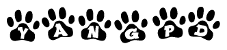 The image shows a row of animal paw prints, each containing a letter. The letters spell out the word Yangpd within the paw prints.