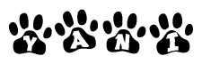 The image shows a series of animal paw prints arranged horizontally. Within each paw print, there's a letter; together they spell Yani