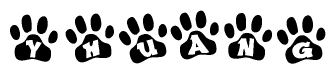 The image shows a series of animal paw prints arranged horizontally. Within each paw print, there's a letter; together they spell Yhuang