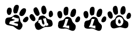 The image shows a series of animal paw prints arranged horizontally. Within each paw print, there's a letter; together they spell Zullo