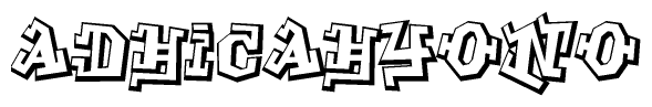 The clipart image depicts the word Adhicahyono in a style reminiscent of graffiti. The letters are drawn in a bold, block-like script with sharp angles and a three-dimensional appearance.