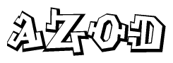 The image is a stylized representation of the letters Azod designed to mimic the look of graffiti text. The letters are bold and have a three-dimensional appearance, with emphasis on angles and shadowing effects.