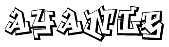 The image is a stylized representation of the letters Ayanle designed to mimic the look of graffiti text. The letters are bold and have a three-dimensional appearance, with emphasis on angles and shadowing effects.