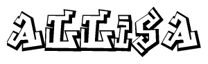 The clipart image depicts the word Allisa in a style reminiscent of graffiti. The letters are drawn in a bold, block-like script with sharp angles and a three-dimensional appearance.