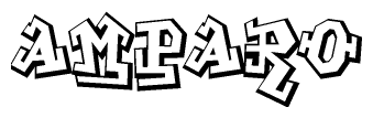 The clipart image depicts the word Amparo in a style reminiscent of graffiti. The letters are drawn in a bold, block-like script with sharp angles and a three-dimensional appearance.