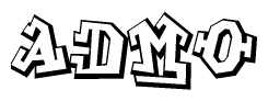 The image is a stylized representation of the letters Admo designed to mimic the look of graffiti text. The letters are bold and have a three-dimensional appearance, with emphasis on angles and shadowing effects.