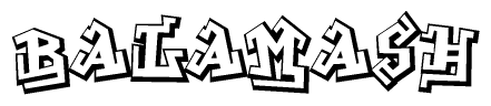The clipart image depicts the word Balamash in a style reminiscent of graffiti. The letters are drawn in a bold, block-like script with sharp angles and a three-dimensional appearance.